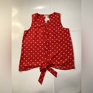 Faith and Joy Red Polka Dot Tie-Front Blouse